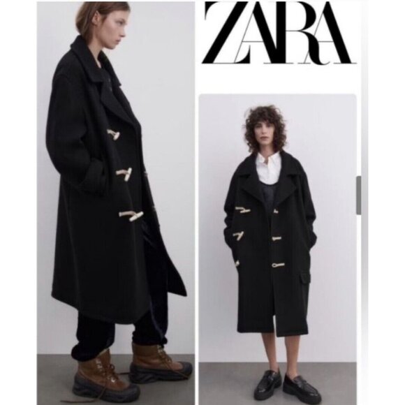 ZARA WOOL BLEND COAT WITH TOGGLES LIMITED EDITION BLACK SIZE M REF. 3057/783 - Picture 2 of 15